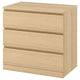 MALM chest of 3 drawers, white stained oak veneer, 80x78 cm
