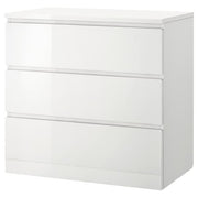 Ikea MALM - Chest of 3 drawers, high-gloss white, 80x78 cm