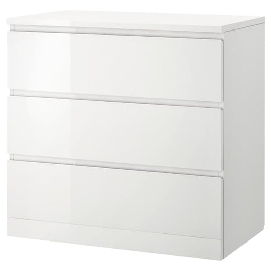 Ikea MALM - Chest of 3 drawers, high-gloss white, 80x78 cm