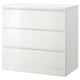 MALM chest of 3 drawers, high-gloss white, 80x78 cm