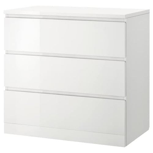 MALM - Chest of 3 drawers, high-gloss white, 80x78 cm