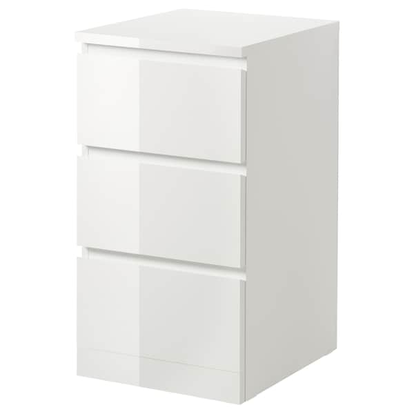 Ikea MALM - Chest of 3 drawers, high-gloss white, 40x78 cm