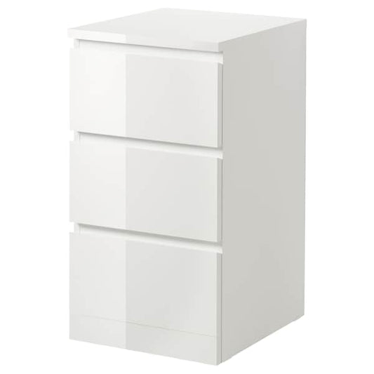 Ikea MALM - Chest of 3 drawers, high-gloss white, 40x78 cm