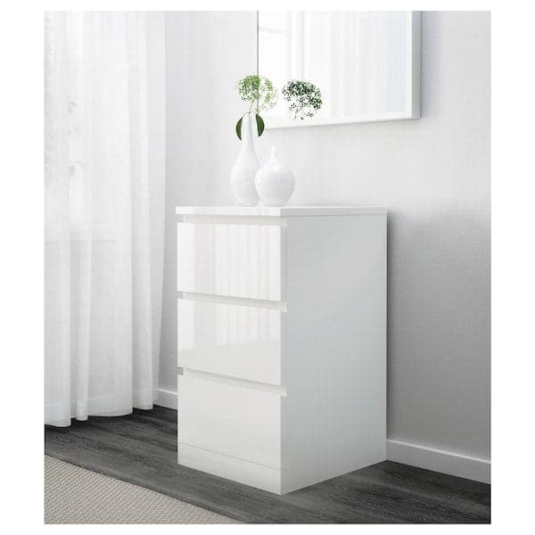 Ikea MALM - Chest of 3 drawers, high-gloss white, 40x78 cm