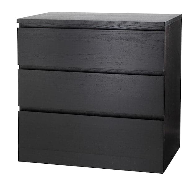 MALM - Chest of 3 drawers, black-brown, 80x78 cm - best price from Maltashopper.com 20403557