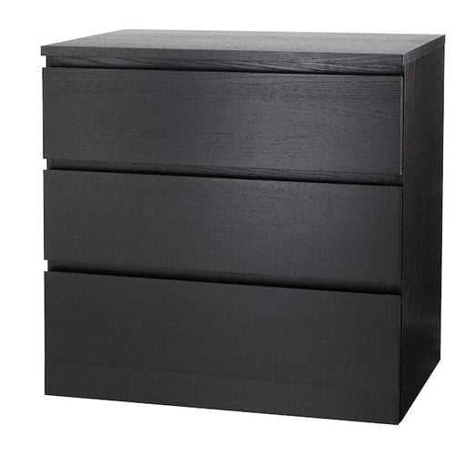 MALM - Chest of 3 drawers, black-brown, 80x78 cm