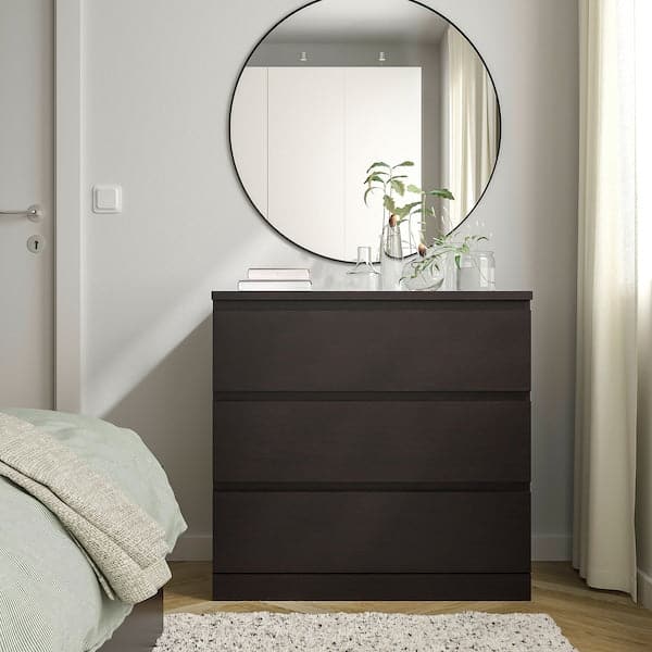Ikea MALM - Chest of 3 drawers, black-brown, 80x78 cm