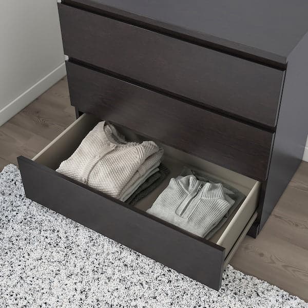 Ikea MALM - Chest of 3 drawers, black-brown, 80x78 cm