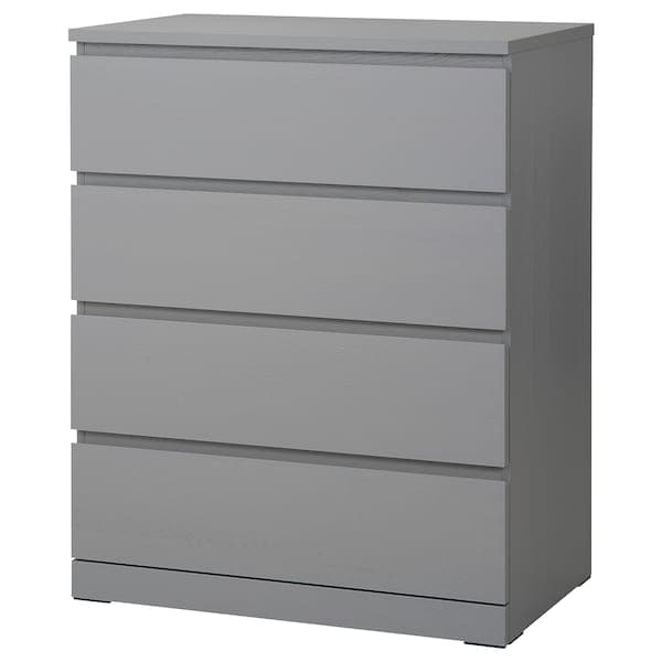 MALM - Chest of 4 drawers, grey stained, 80x100 cm - best price from Maltashopper.com 90482513