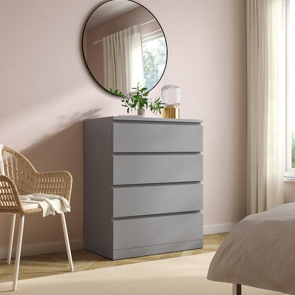 Ikea MALM - Chest of 4 drawers, grey stained, 80x100 cm