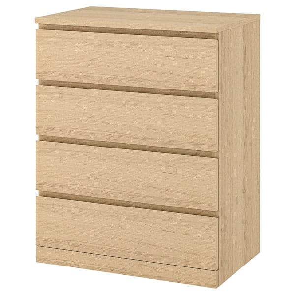 MALM - Chest of 4 drawers, white stained oak veneer, 80x100 cm - best price from Maltashopper.com 70403574