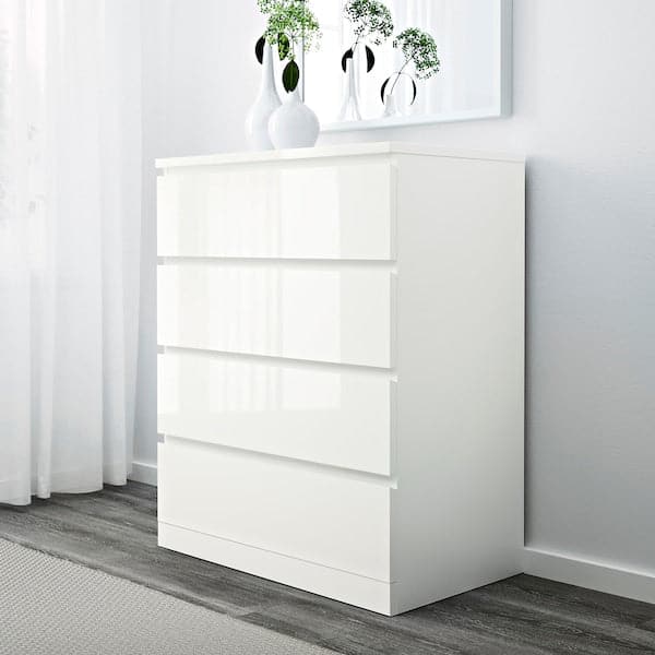 Ikea MALM - Chest of 4 drawers, high-gloss white, 80x100 cm