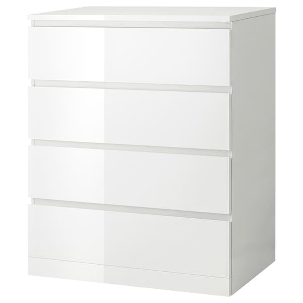MALM - Chest of 4 drawers, high-gloss white, 80x100 cm - best price from Maltashopper.com 50424054