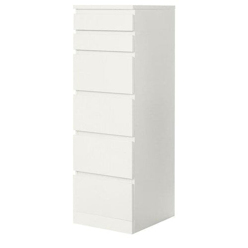 MALM - Chest of 6 drawers, white/mirror glass, 40x123 cm