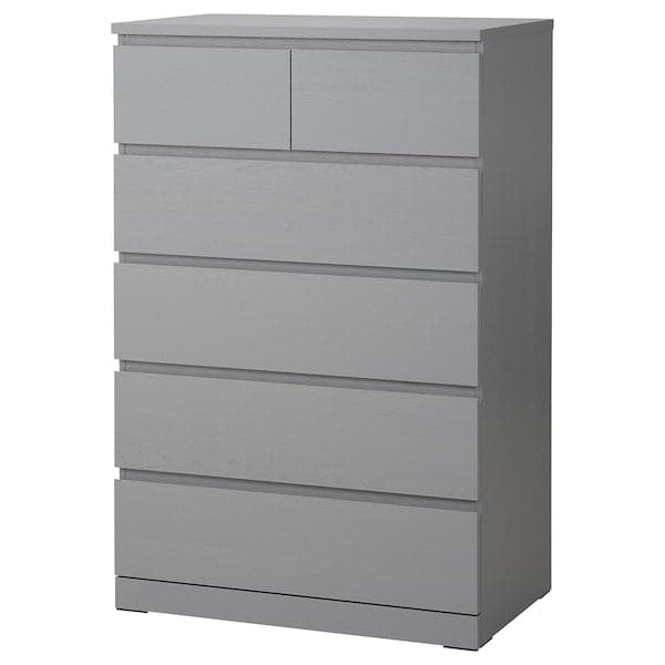 Ikea MALM - Chest of 6 drawers, grey stained, 80x123 cm