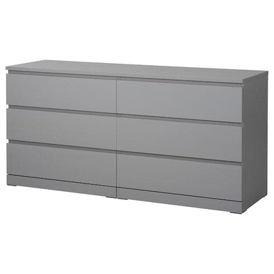 MALM - Chest of 6 drawers, grey stained, 160x78 cm - best price from Maltashopper.com 70482514