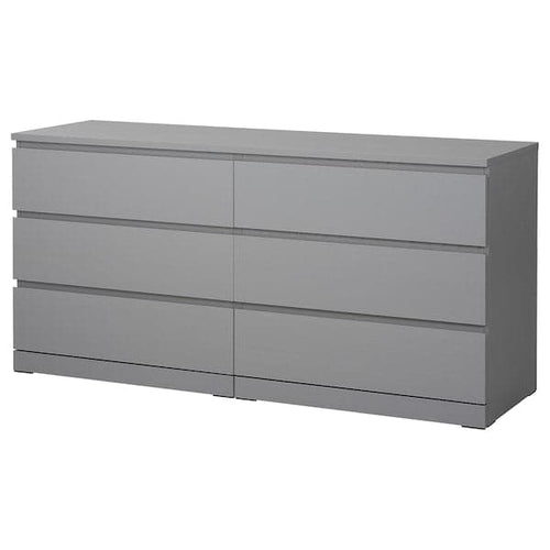 MALM - Chest of 6 drawers, grey stained, 160x78 cm