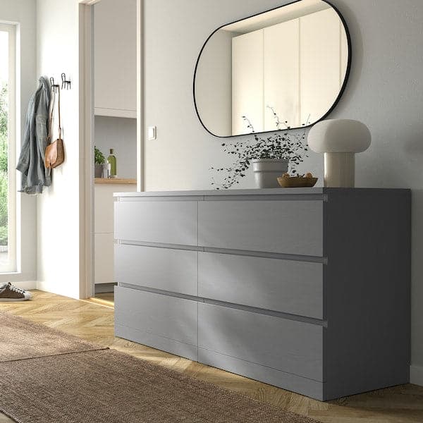 Ikea MALM - Chest of 6 drawers, grey stained, 160x78 cm