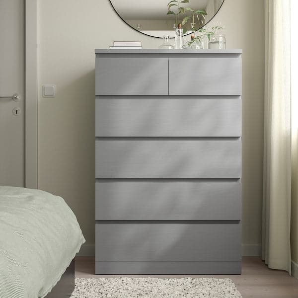 Ikea MALM - Chest of 6 drawers, grey stained, 80x123 cm