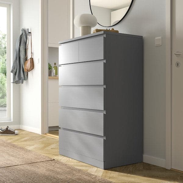 Ikea MALM - Chest of 6 drawers, grey stained, 80x123 cm