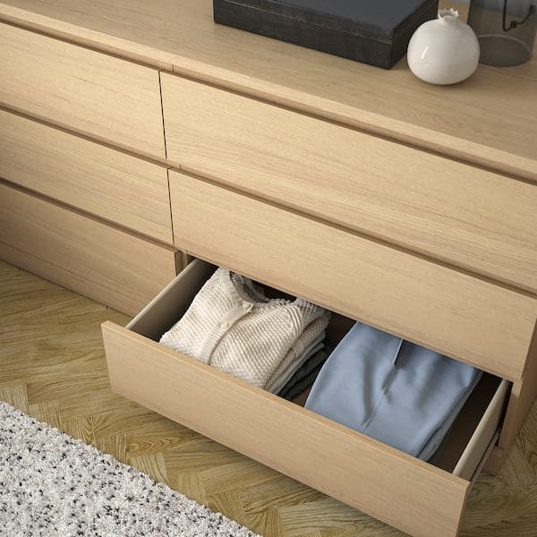 Ikea MALM - Chest of 6 drawers, white stained oak veneer, 160x78 cm