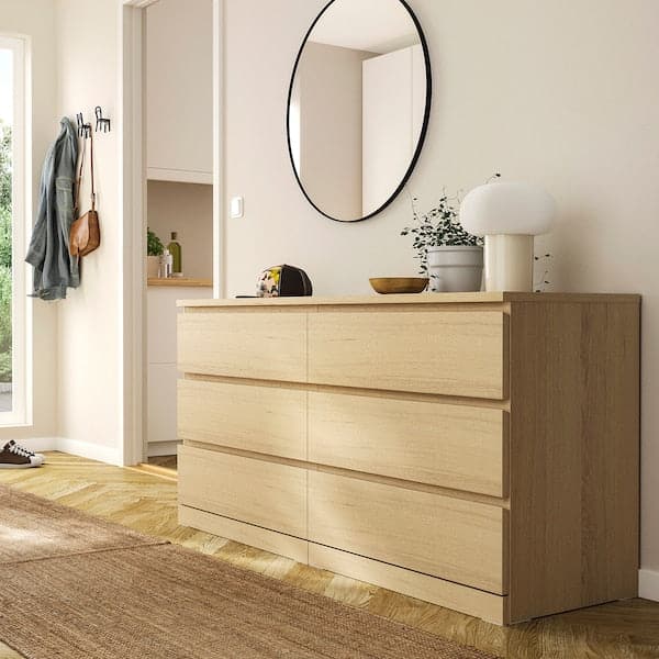 Ikea MALM - Chest of 6 drawers, white stained oak veneer, 160x78 cm
