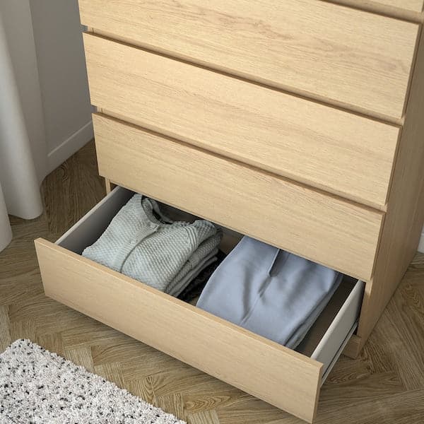 MALM - Chest of 6 drawers, white stained oak veneer, 80x123 cm - best price from Maltashopper.com 90403605