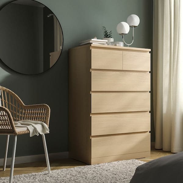 MALM - Chest of 6 drawers, white stained oak veneer, 80x123 cm - best price from Maltashopper.com 90403605