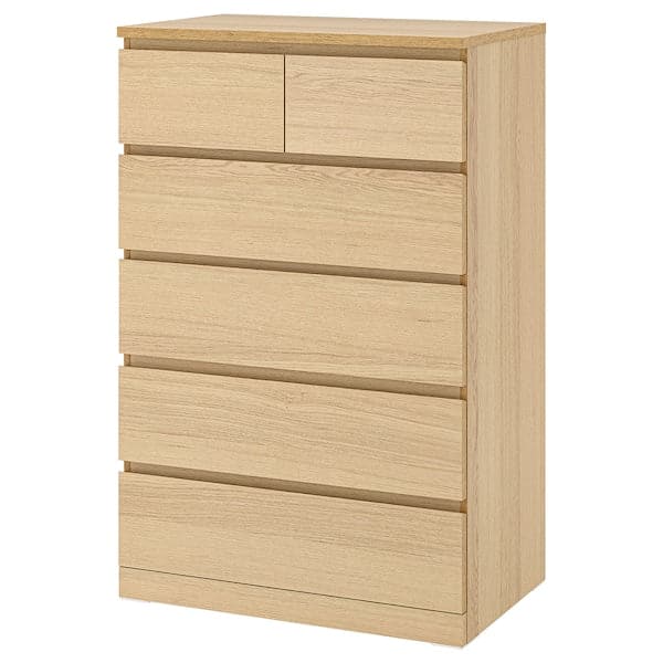 MALM - Chest of 6 drawers, white stained oak veneer, 80x123 cm - best price from Maltashopper.com 90403605