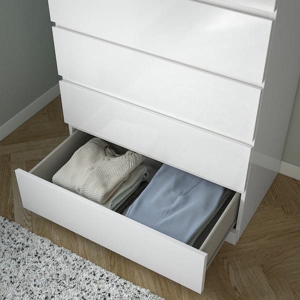 MALM - Chest of 6 drawers, high-gloss white, 80x123 cm - best price from Maltashopper.com 90481170
