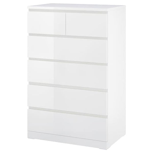 MALM - Chest of 6 drawers, high-gloss white, 80x123 cm - best price from Maltashopper.com 90481170