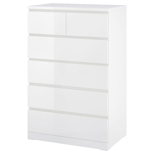 MALM - Chest of 6 drawers, high-gloss white, 80x123 cm