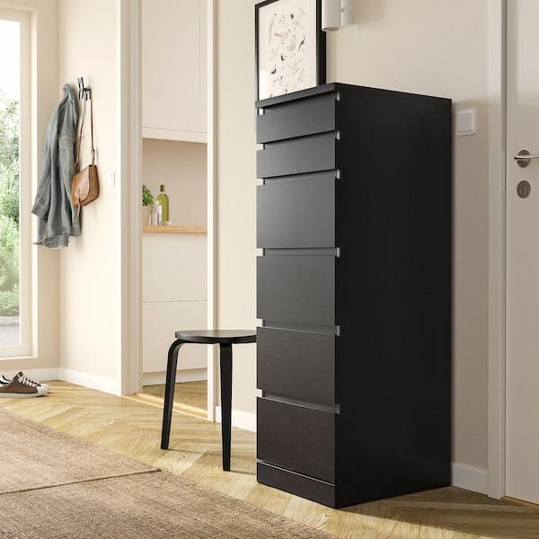 MALM - Chest of 6 drawers, black-brown/mirror glass, 40x123 cm - best price from Maltashopper.com 50403589