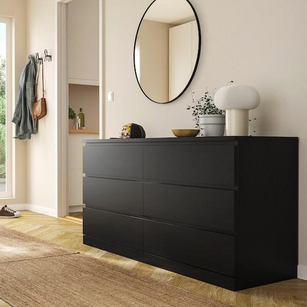 MALM Chest Of 6 Drawers, Black-Brown