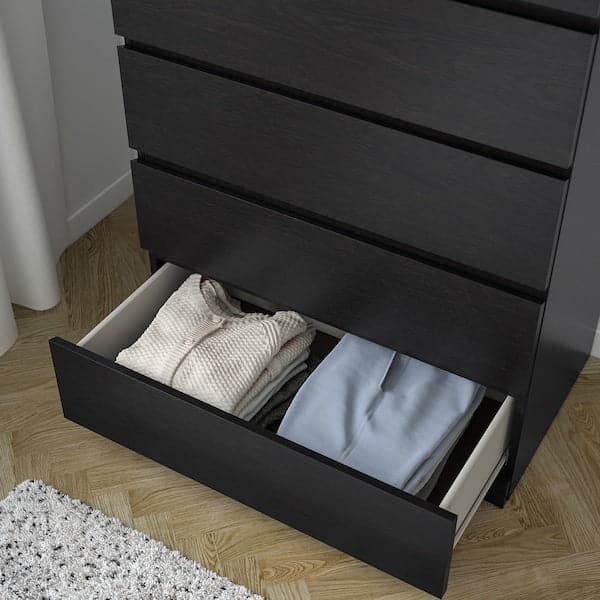 MALM - Chest of 6 drawers, black-brown, 80x123 cm - best price from Maltashopper.com 70403606