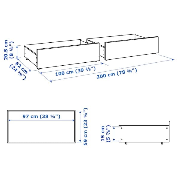 MALM - Bed storage box for high bed frame, white stained oak veneer, 200 cm - best price from Maltashopper.com 90264690