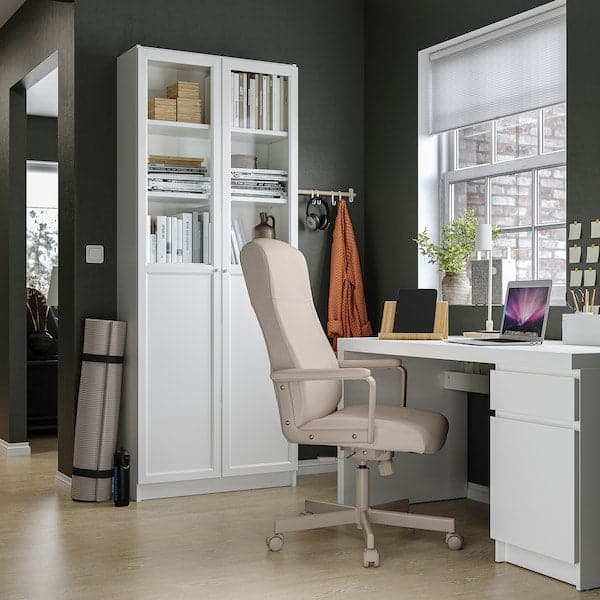 MALM/MILLBERGET / BILLY/OXBERG Desk/storage element - and swivel chair white/beige