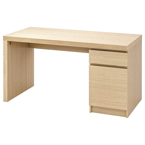 MALM Desk - veneered white mord oak 140x65 cm , 140x65 cm