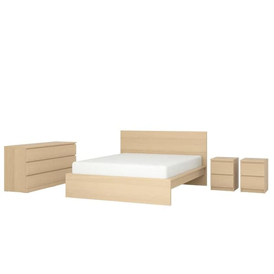Ikea MALM - 4-piece bedroom set, mord white oak veneer, 140x200 cm