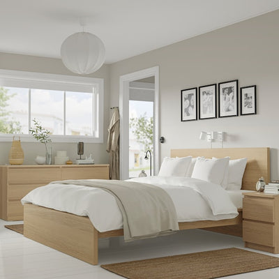 MALM - Bedroom furniture, set of 4, white stained oak veneer, 180x200 cm