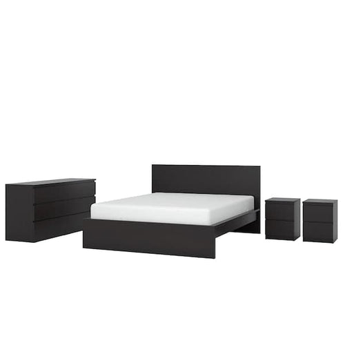 MALM bedroom furniture, set of 4, black-brown, 180x200 cm