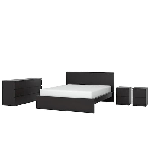 MALM - 4-piece bedroom set, brown-black, 160x200 cm