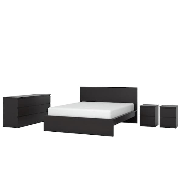 Ikea MALM - 4-piece bedroom set, brown-black, 140x200 cm