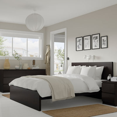 MALM - 4-piece bedroom set, brown-black,140x200 cm