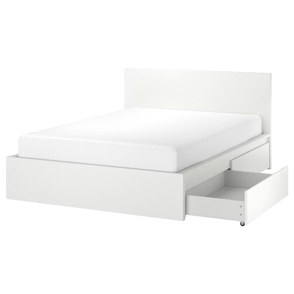 Ikea MALM High bed frame/2 storage units, white/Lindbåden, 180x200 cm