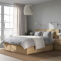 MALM - Bed frame, high, w 2 storage boxes, white stained oak veneer/Luröy, 180x200 cm - best price from Maltashopper.com 29176584