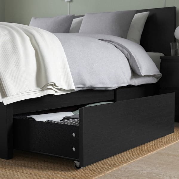 MALM Tall bed structure/2 containers - brown-black/Lönset 160x200 cm - best price from Maltashopper.com 89176307