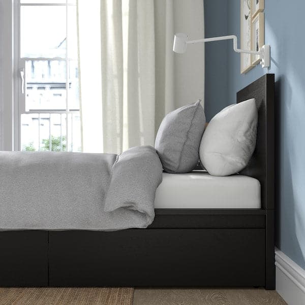 MALM Tall bed structure/2 containers - brown-black/Luröy 90x200 cm , 90x200 cm - best price from Maltashopper.com 69011505