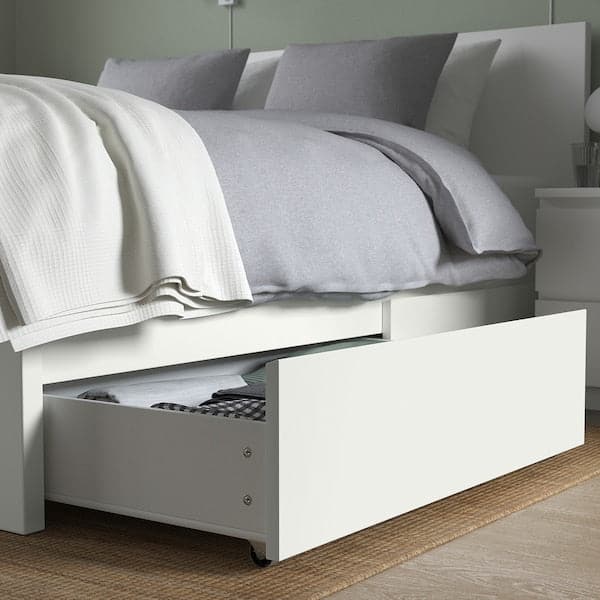 MALM Tall bed structure/4 containers - white/Leirsund 160x200 cm , 160x200 cm - best price from Maltashopper.com 39019918