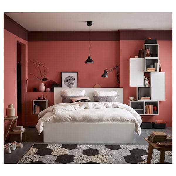 Ikea MALM Bed frame, high / 4 storage boxes, white / Lindbåden, 160x200 cm